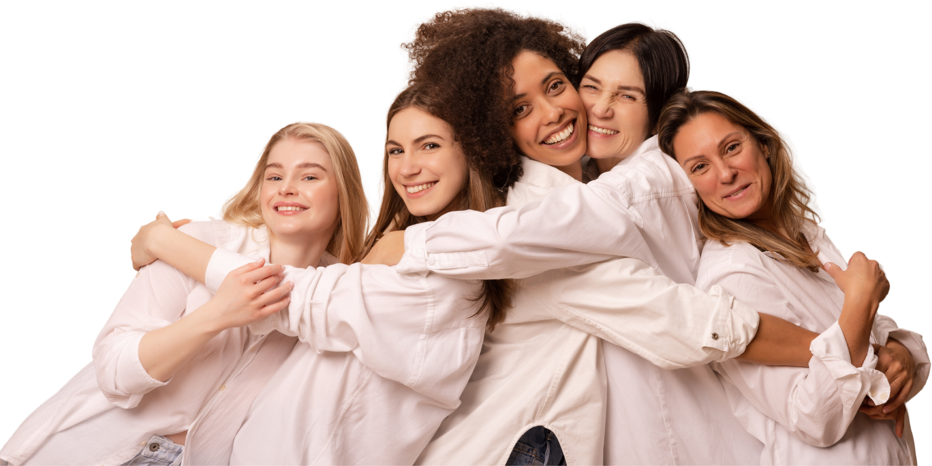 Mulheres da Comunidade Despressão sorrindo, abraçadas